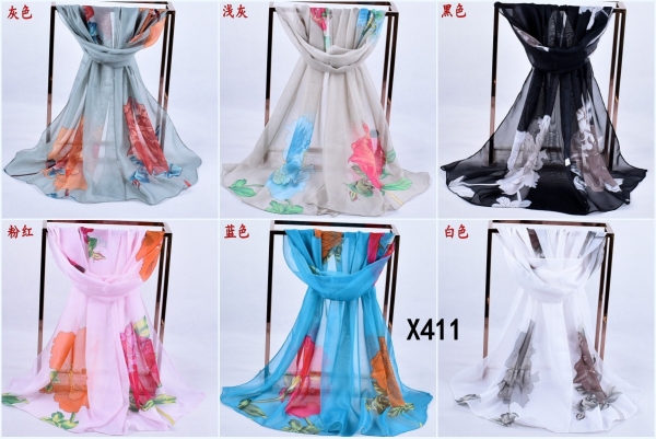 160 50cm Flower Floral Fashion Ladies Scarves Chiffon Scarf Womens Shawls X411