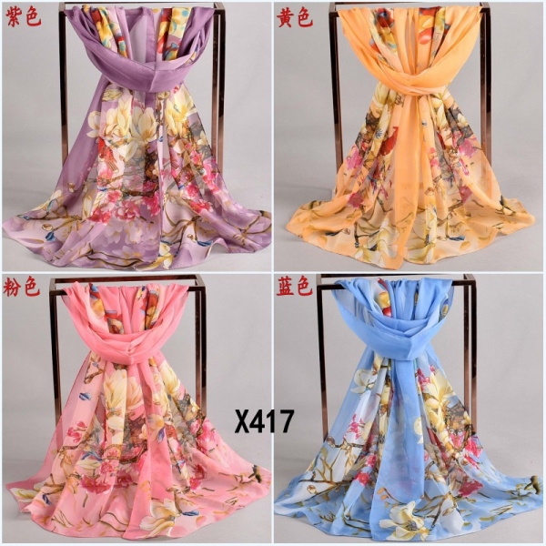 160 50cm Butterfly Flowers Floral Fashion Ladies Scarves Chiffon Scarf Womens Shawls X417