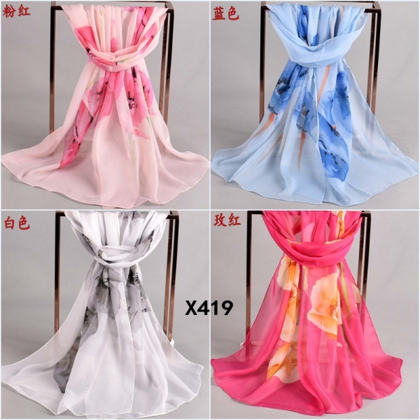 160 50cm Flowers Floral Fashion Ladies Scarves Chiffon Scarf Womens Shawls X419