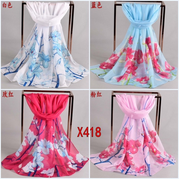 160 50cm Flowers Floral Fashion Ladies Scarves Chiffon Scarf Womens Shawls X418