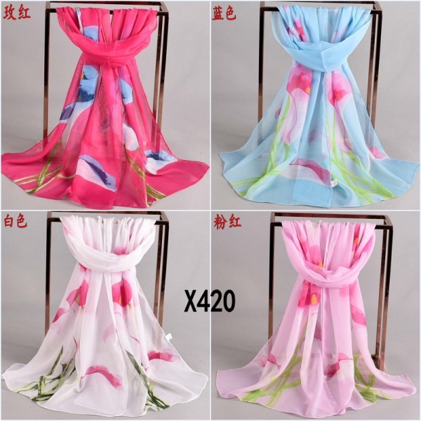 160 50cm Flowers Floral Fashion Ladies Scarves Chiffon Scarf Womens Shawls X420