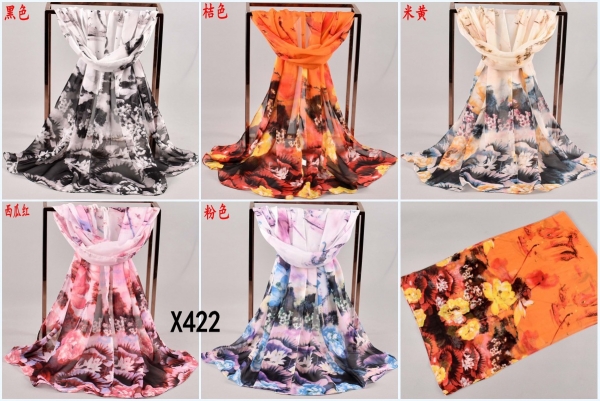 160 50cm Lotus Flowers Floral Fashion Ladies Scarves Chiffon Scarf Womens Shawls X422