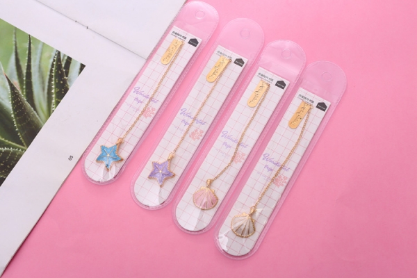 Seaside Style Shell Starfish Pendant Metal Chain Cute Bookmarks For Books Book Markers