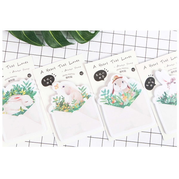 White Rabbits In Garden Flowers Cute Sticky Notes Pad Bookmark Memo Page Markers