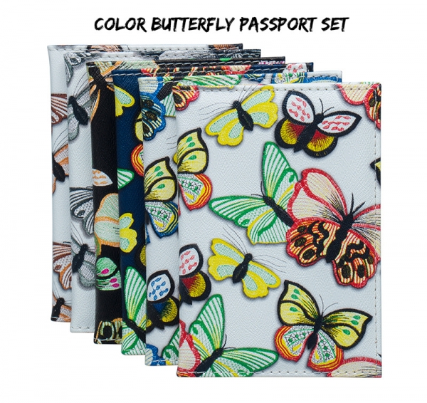 Luxury Butterflies Patterned PU Leather Passport Cover Travel ID Wallet Case