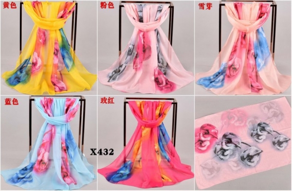 Flowers Floral Fashion Ladies Scarves Chiffon Scarf Womens Shawls X432
