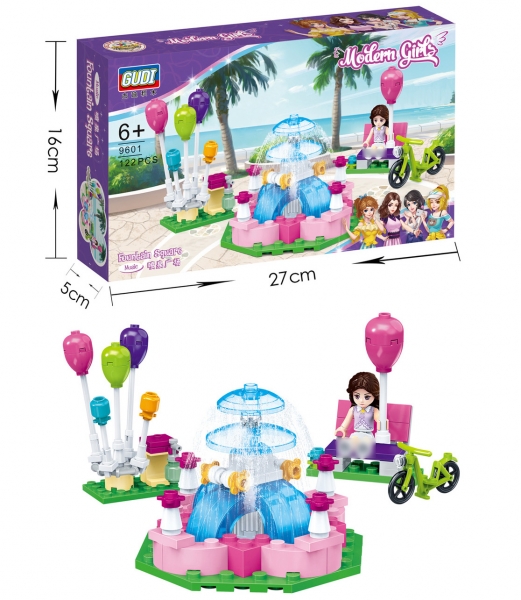 Girl And Balloons Fountain Square Building Bricks Toys Construction Blocks Kits