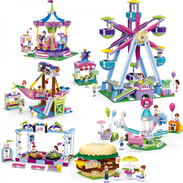 Theme Park Rides Mini Figures DIY Building Bricks Blocks Set Construction Toy