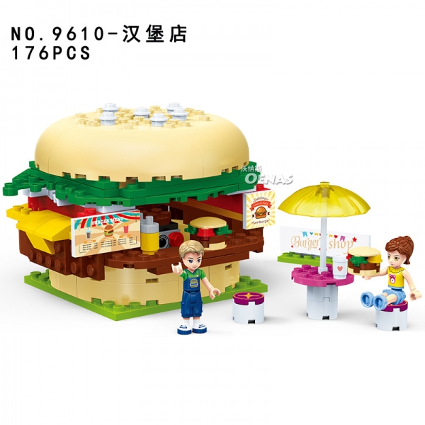 Theme Park Burger Restaurant Mini Figures DIY Building Bricks Blocks Set Construction Toy