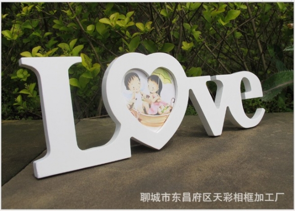 3x3 White Love Letters Wooden Freestanding Photo Frame