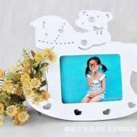 Carousel With Bear 7x5 Kids White Wooden Freestanding Photo Frame For Children