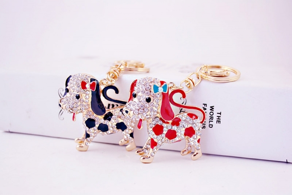 Puppy Dog Dalmatian Crystal Diamante Bag Charm Handbag Keyring Pendant Key Chain