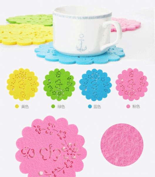 4pc Butterfly Flowers Felt Coasters Coaster Set Colorful Cup Drinks Holders Mat