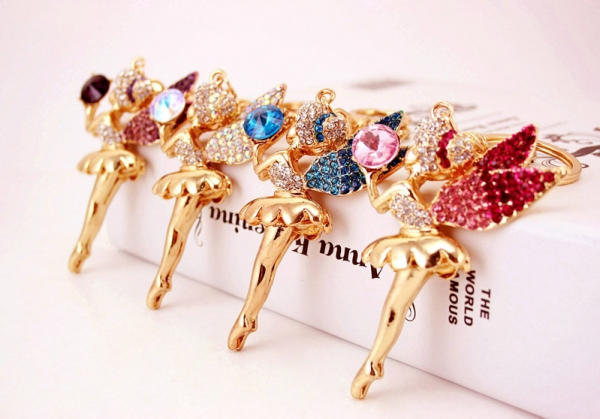 Fairy Angel Ballet Girl Crystal Diamante Rhinestone Bag Charms Handbag Keyring Pendant
