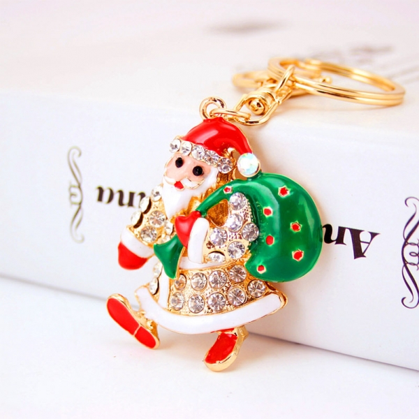 Santa Clause Dressing Gown Crystal Diamante Bag Charm Handbag Keyring Pendant