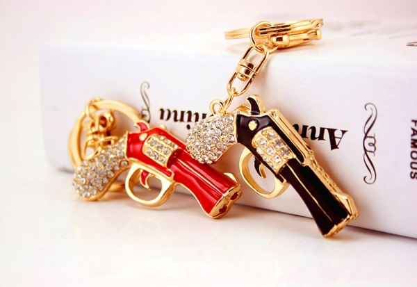 Revolver Pistol Crystal Diamante Bag Charms Handbag Keyrings Pendant Key Chain