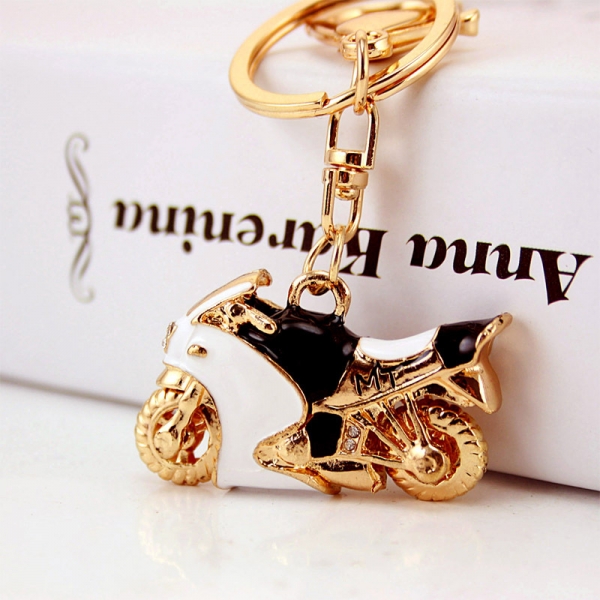 Black White Motorbike Motorcycle  Diamante Bag Charm Handbag Keyring Pendant