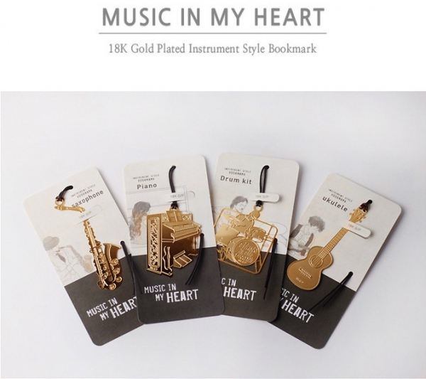Gold Music Instrument Piano Guitar Drums Saxophone Bookmarks Book Readers Gift