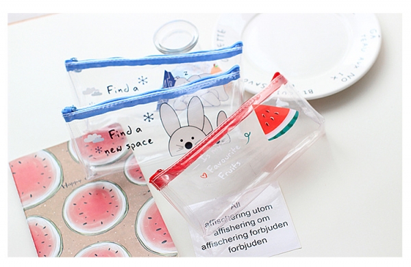 Summer Fruits Animals See Through Cute Pencil Cases Cosmetics Make Up Bags