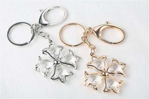 Gold Silver Lily Flowers Crystal Diamante Floral Bag Charms Handbag Keyrings