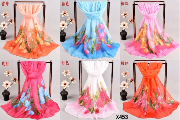 160 50cm Flowers Fashion Ladies Floral Scarves Chiffon Scarf Womens Shawls X453
