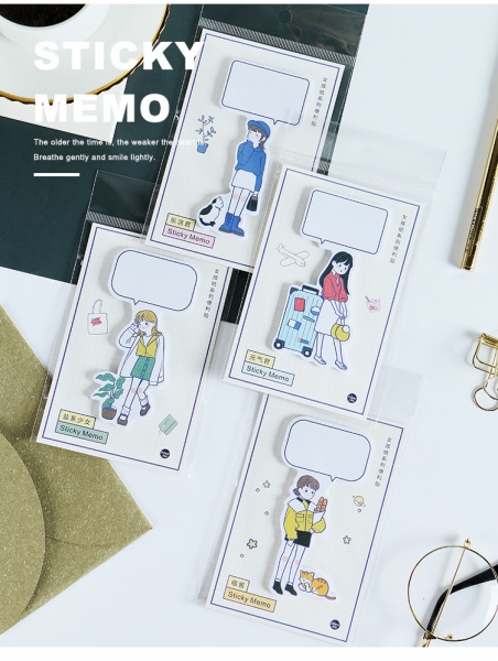 Cartoon Girl Dialogue Balloons Speech Bubbles Sticky Notes Pad Memo Bookmark