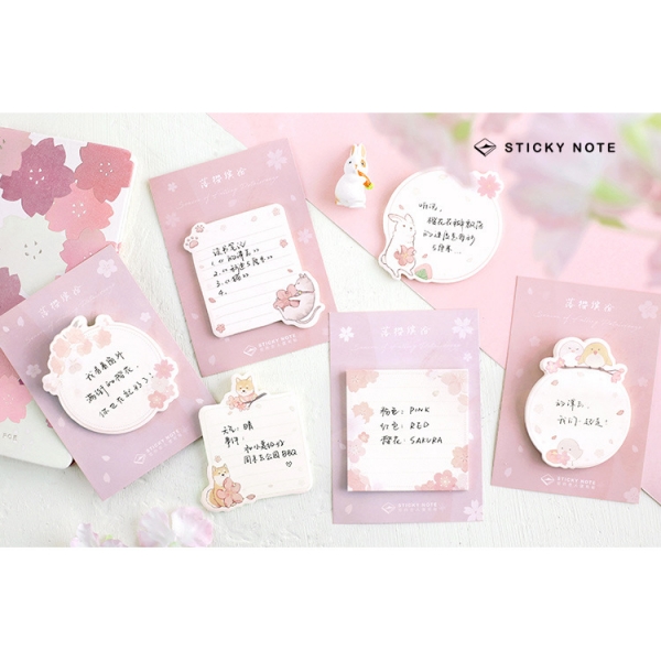 Cat Dog Birds Cherry Blossom Pink Floral Sticky Notes Novelty Sticky Note Pad