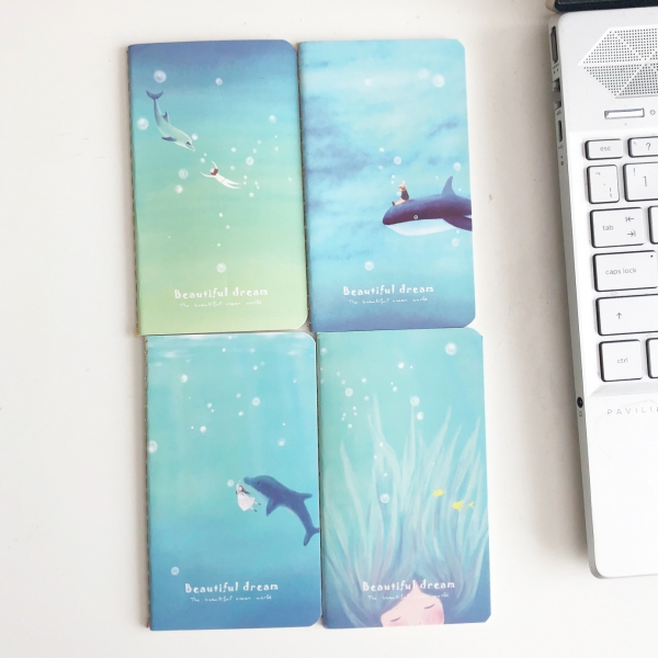 4pk Girl Dolphin Whale Ocean Cute Mini Notebooks Small Notepads Pocket Memo Pads