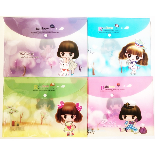 4pk Adorable Girl Cute Fashion A4 Plastic Document Wallets File Folders
