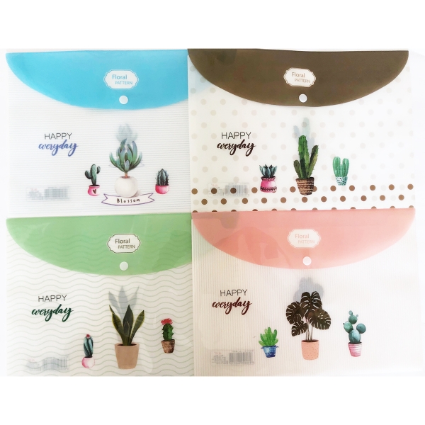 4pk Cactus Plant Fashion A4 Plastic Floral Document Wallets File Folders