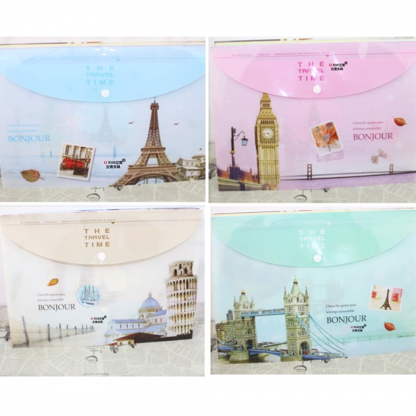4pk Paris Eiffel Tower London Bridge Big Ben Fashion A4 Document Wallets Folders