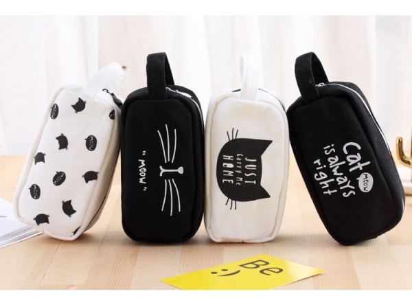 Kitten Cat Large Soft Canvas Cute Pencil Cases Cosmetics Make Up Bags Pen Pouch