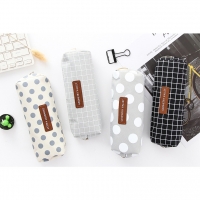 Polka Dots Grid Patterned Classic Canvas Pencil Case Cute Cosmetic Makeup Bags