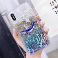 Cat On Whale Glitter Liquid Hard Phone Case iPhone 6 6S 7 8 Plus X XR XS Max