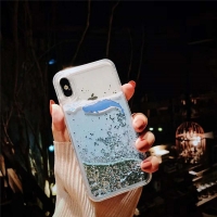 Blue Whale Glitter Liquid Hard Phone Case Cover iPhone 6 6S 7 8 Plus X XR XS Max