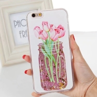 Tulip Flowers Glitter Liquid Hard Phone Case iPhone 6 6S 7 8 Plus X XR XS Max