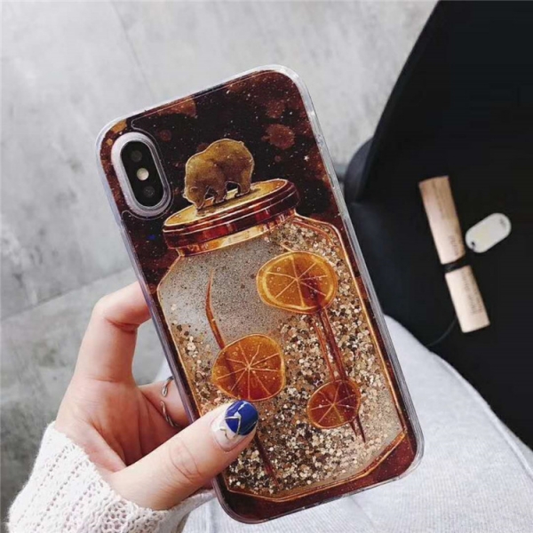 Bear On Jar Glitter Liquid Hard Phone Case Cover iPhone 6 6S 7 8 Plus X XR XS Max
