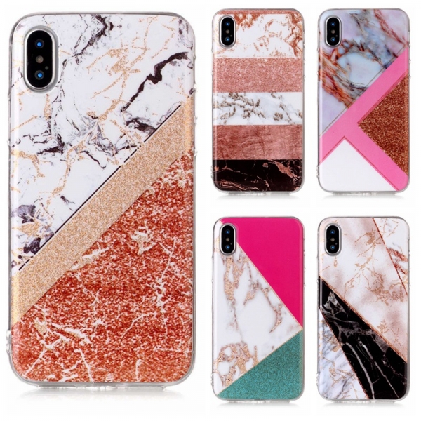 Glossy Back Granite Marble Effect Soft Phone Case Cover iPhone 6 6S 7 8 Plus X XR XS Max