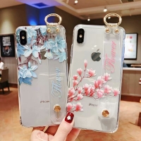 Orchid Flowers Ring Holder Silicone Rubber Soft Phone Cover iPhone 6 6S 7 8 Plus X XR XS Max