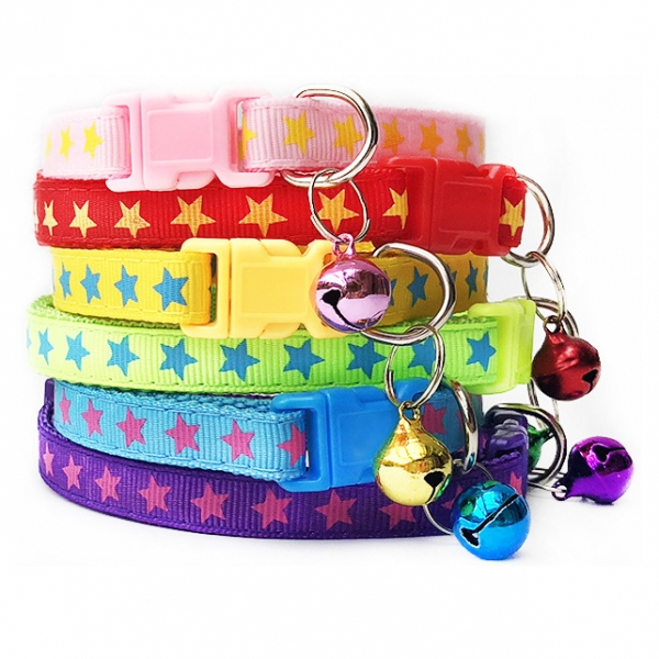 Little Stars Adjustable Kitten Cat Collar With Bell And Snap Buckle