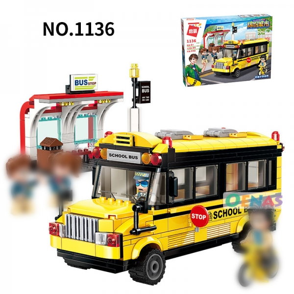 Yellow School Bus Coach Building Bricks Toys Compatible Construction Blocks Kits
