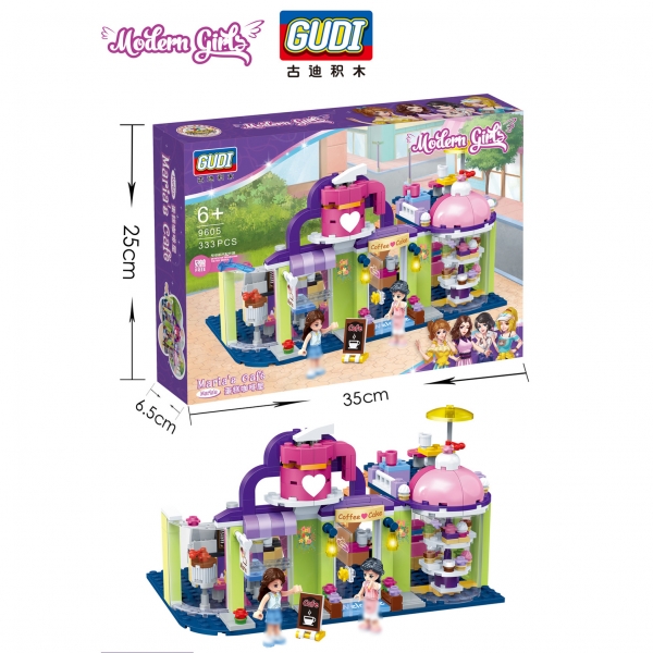 Large Cafe Coffee Cake Shop Restaurant Street Building Bricks Toys Construction Blocks Kits