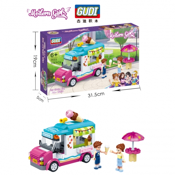 Theme Park Ice Cream Van Street Shop Building Bricks Toys Construction Blocks Kits