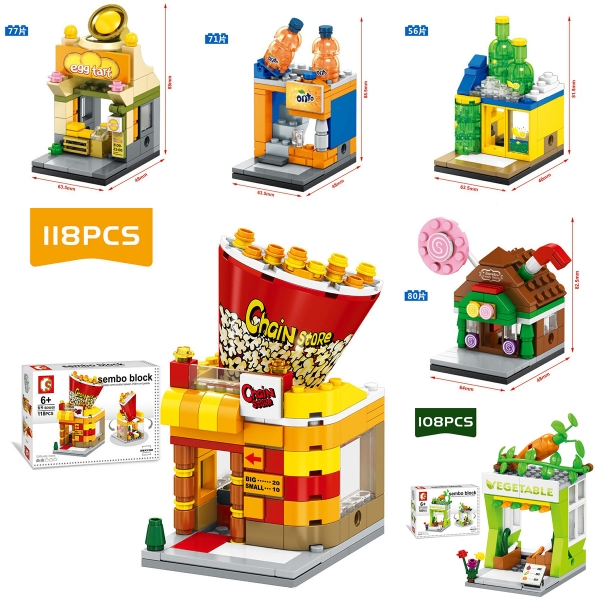 Cake Drink Bakery Popcorn Food Shop Building Bricks Construction Blocks Toy Set