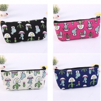 Cute Cactus Plants Canvas Pencil Cases Cosmetics Make Up Bags Pen Pouches