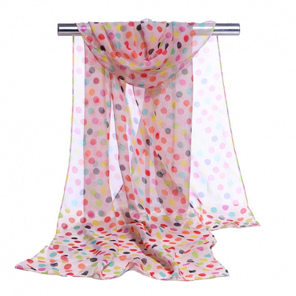 Colourful Dots Patterned Fashion Ladies Scarves Chiffon Scarf Womens Shawls