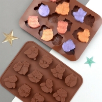 12 Funny Owls Silicone Mould Chocolate Fondant Jelly Ice Cube Mold