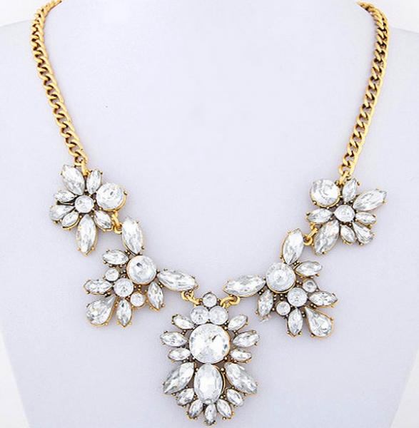 Crystal Rhinestone Flowers Gold Chain Pendant Necklace Fashion Women Jewellery