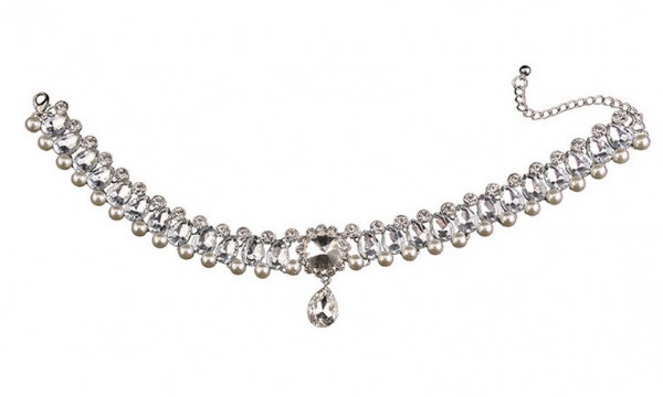 Water Droplets Rhinestones Pearls Necklace Choker Collar Fashion Women Jewellery