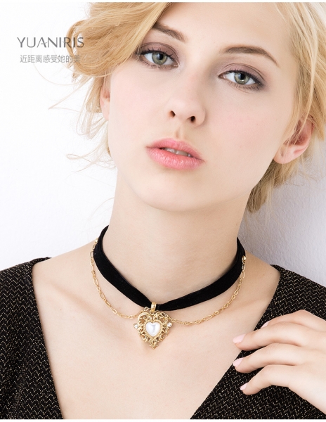 Love Heart Pendant Gold Chain Necklace Black Choker Fashion Women Jewellery